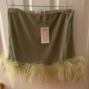 Italian Green Mesh Skirt with Feather Trim
